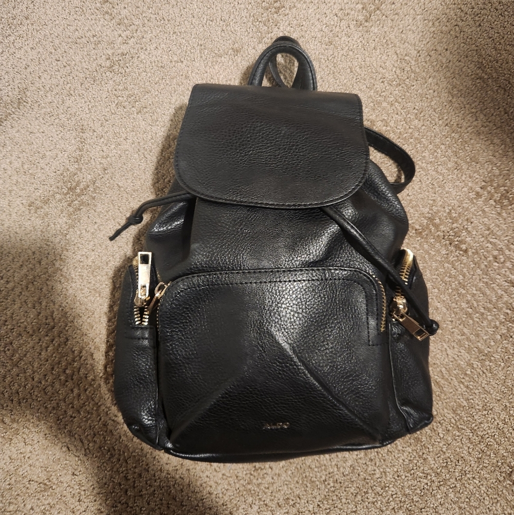 Aldo Black Leather Faux Small Backpack